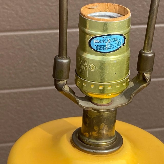 Vintage Solid Yellow Ceramic Beehive Style Table Lamp For Sale - Image 4 of 13