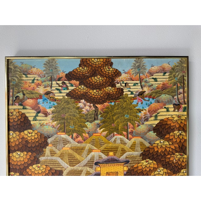 Vintage Bali Folk Art “Niwg Jagri Peneslanan Klod Ubud Bali” Oil on Canvas Painting – Framed For Sale - Image 9 of 13