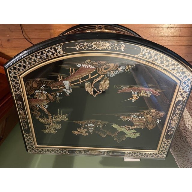 VIntage Petite 19" Hand-Painted Gilt Chinoiserie "Shan Shui" Demilune Cabinet For Sale - Image 9 of 13