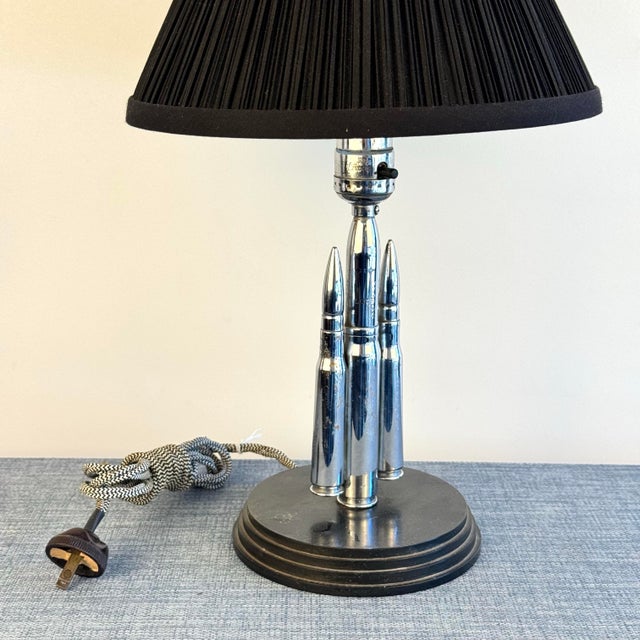 Art Deco Vintage Rifle Shell Lamp With Black Pleated Shade For Sale - Image 3 of 4