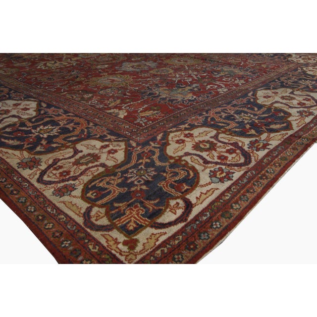 Persian 19th Century Persian Sultanabad Red Botanical Handmade Carpet For Sale - Image 3 of 4