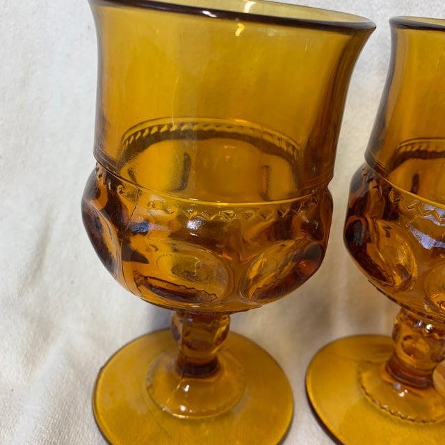 Mid-Century Modern 1960s Indiana Glass Amber Footed Goblet - King’s Crown - Set of 4 For Sale - Image 3 of 4
