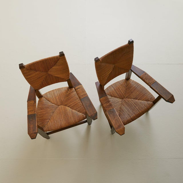 French Wood + Rush Armchair in Manner of Charlotte Perriand, 1940s For Sale - Image 16 of 18