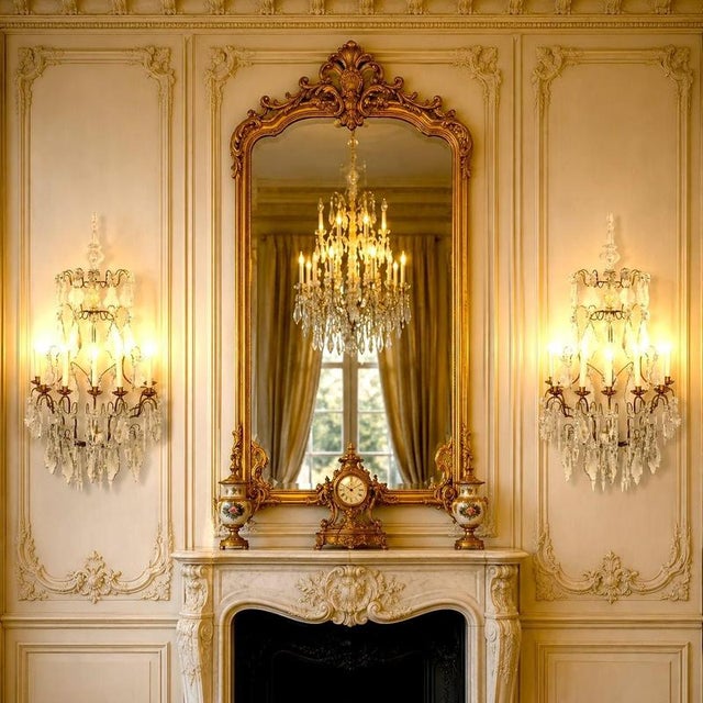 French Seven Branch Cut-Crystal Wall Lights, 1860, Set of 2 For Sale - Image 8 of 13