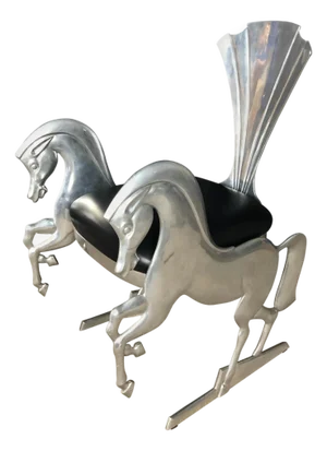 Whimsical Aluminum Chair With Full Bodied Horses