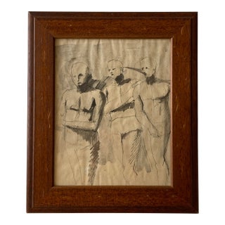 1962 Original French Figure Drawing Unsigned For Sale