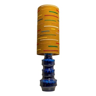 Blue Scheurig Ceramic Table Lamp with Custom Lampshade attributed to René Houben, 1970s For Sale