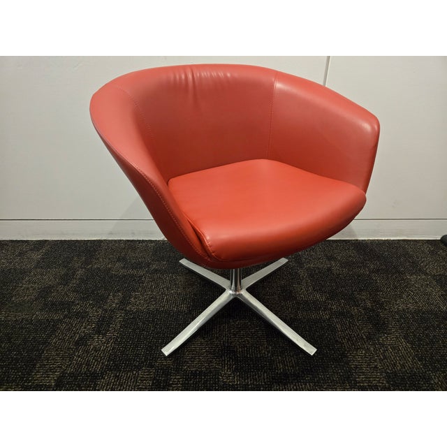 2010s Coalesse Bob Swivel Guest Chair in Red Leather For Sale - Image 5 of 8