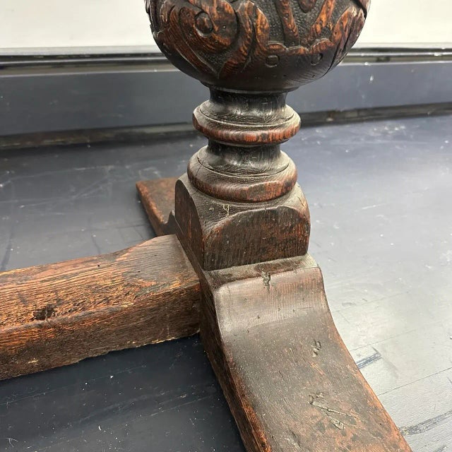 Mid 20th Century Jacobean Style Dining or Console Table With a Details and Ornate Trestle Base For Sale In New York - Image 6 of 11