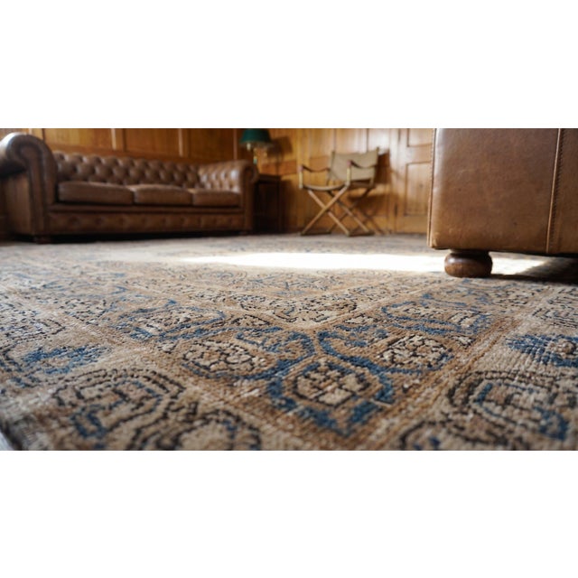 1890s Tan Camel Medallion Antique s.e. Persian Kirman Lavar Rug 4' 4"x6' 7" Handknotted Wool Carpet For Sale - Image 12 of 13