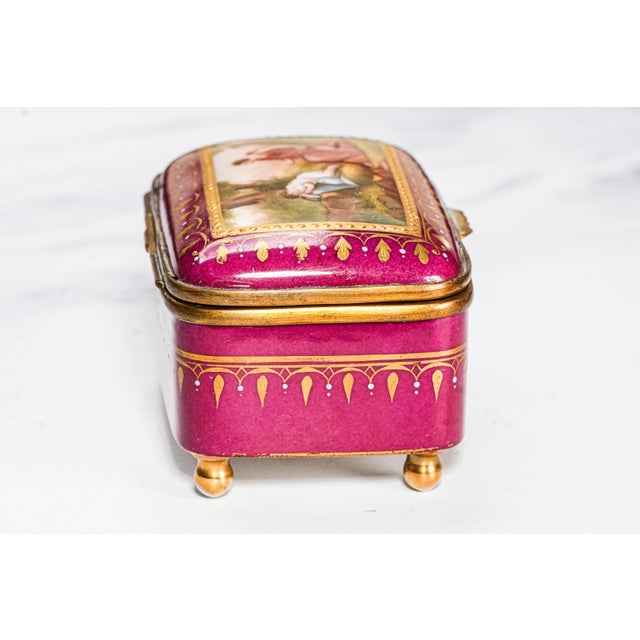 Quality Hand Painted Antique Porcelain Trinket Jewelry Box For Sale - Image 11 of 17