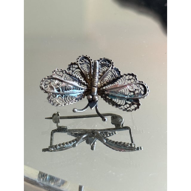 Silver Mid Century Italian 800 Silver Filigree Butterfly Brooch For Sale - Image 8 of 15