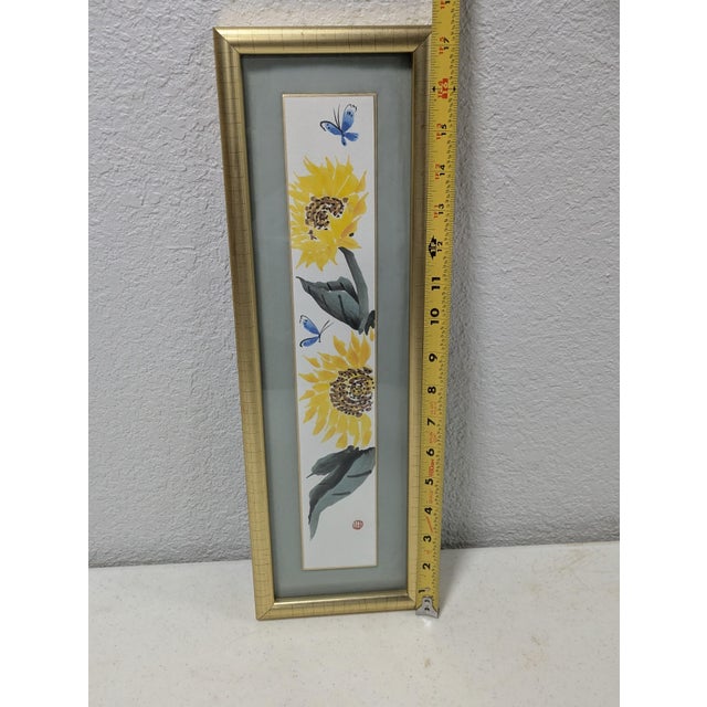 Mid 20th Century Modern East Asian Style Sunflower Ink Wash Painting - Framed For Sale - Image 4 of 12