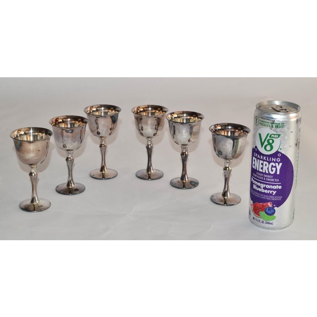 Metal Set 6 Vintage Valero Spain Silverplate Sherry Goblets European Traditional 1970s For Sale - Image 7 of 12