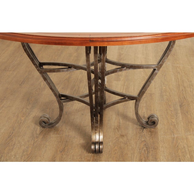 Late 20th Century Italian Style Round Wood Top Iron Base Dining Table