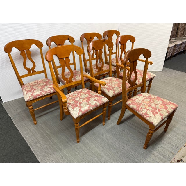 French Country Fiddleback Splat Floral Dining Chairs, Set of Eight For Sale - Image 3 of 12