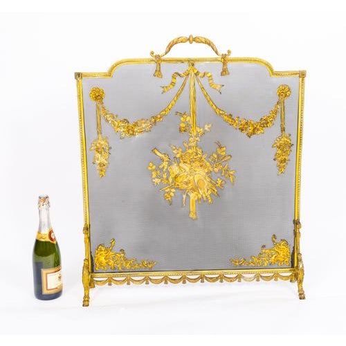 Antique French Floral and Musical Trophy Gilt Bronze Fire Screen, 1800s For Sale - Image 12 of 13