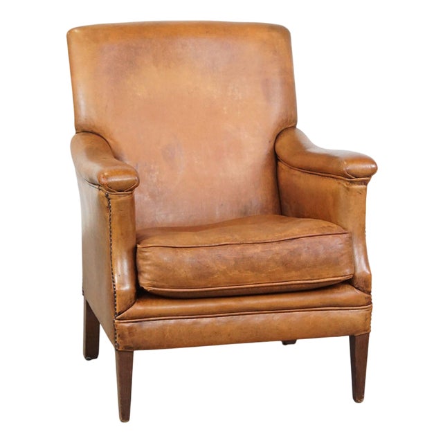 Cognac-Colored Sheep Leather Armchair For Sale