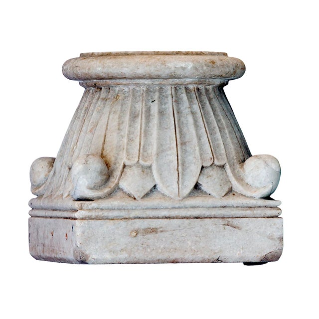 Antique White Antique Carrera Marble Column Base For Sale - Image 8 of 11