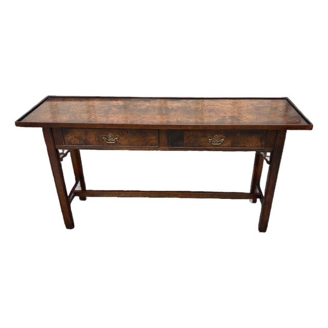 1970s Ethan Allen Knob Creek Burled Wood Console Table For Sale