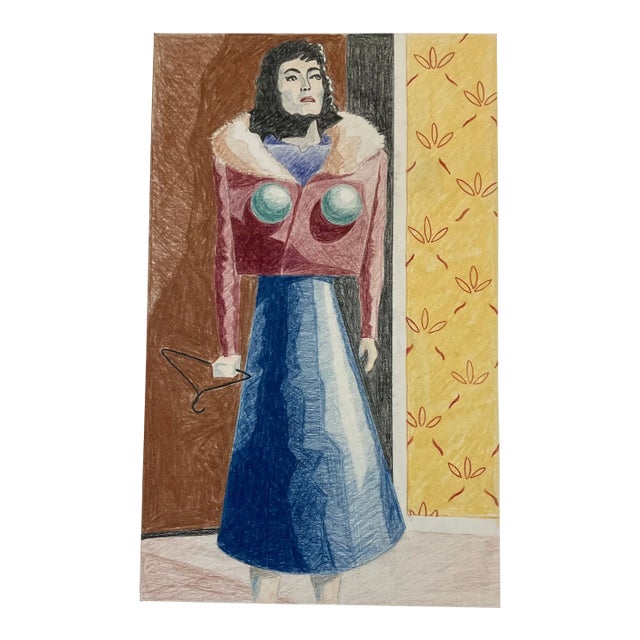 1970’s Original Joan Crawford “Mommy Dearest “ Colored Pencil Illustration For Sale