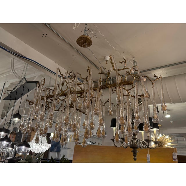2020s Branch Form Gilt Metal + Glass Droplets Chandelier For Sale - Image 5 of 12