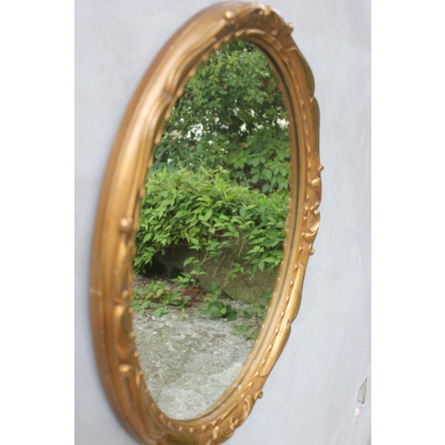 Metal Vintage Gold Gilt Bronze Oval Wall Mirror, Belgium, 1970s For Sale - Image 7 of 10