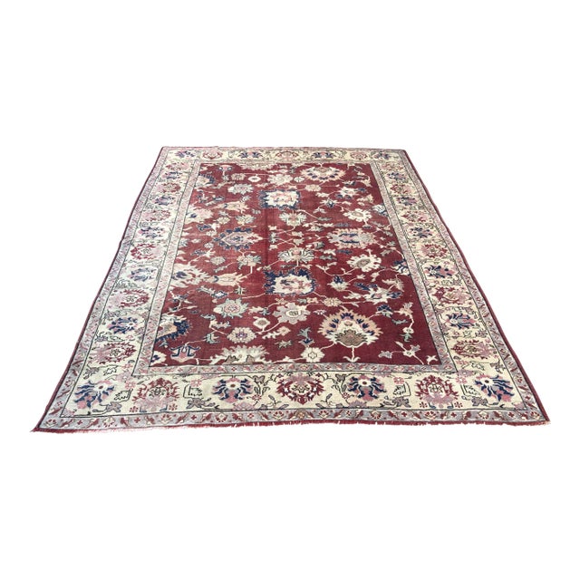 1960s Vintage Turkish Oushak Rug-7′4″ × 9′6″ For Sale