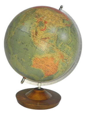 Rath Globe in Papier-Mâché on Wooden Base, 1975