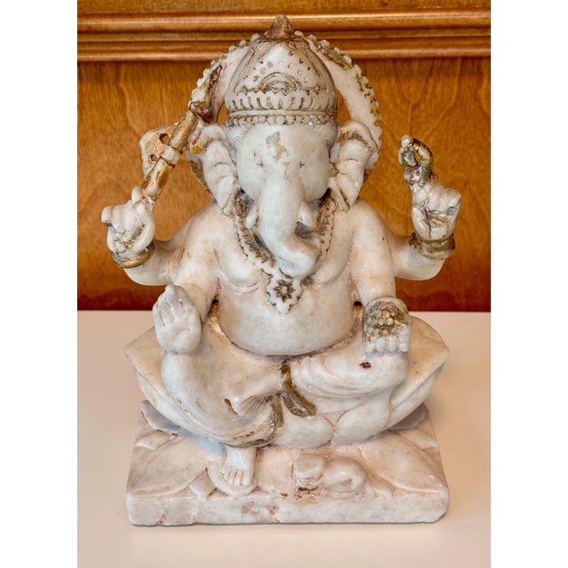 White Indian Antique Carved Marble Ganesh Statue For Sale - Image 8 of 16