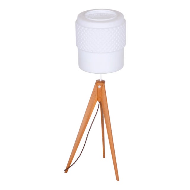 Mid-Century Floor Lamp in Oak & Milk Glass attributed to Úluv, 1950s For Sale