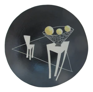 Modern Graphic Black and White Shallow Bowl Signed Gwen