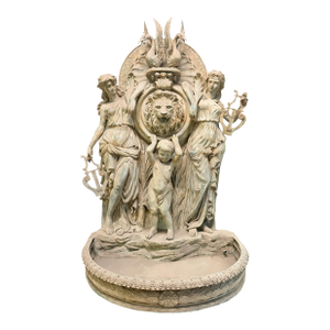 Monumental Bronze Wall Fountain With Muses, Lion's Head & Swan Motif – 94” Tall