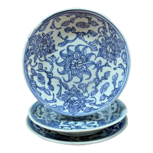 Antique Chinese Qing Blue & White Porcelain Small Plates - Set of 3