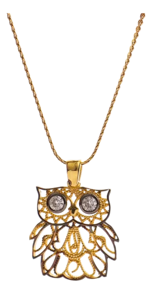 Wisdom Owl Diamond Eyes Gold Necklace