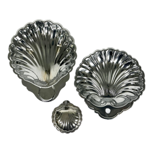 Late 20th C Coastal Hollywood Regency Clam Shell Metal Chrome Finish Serving Bowls - Set of 3