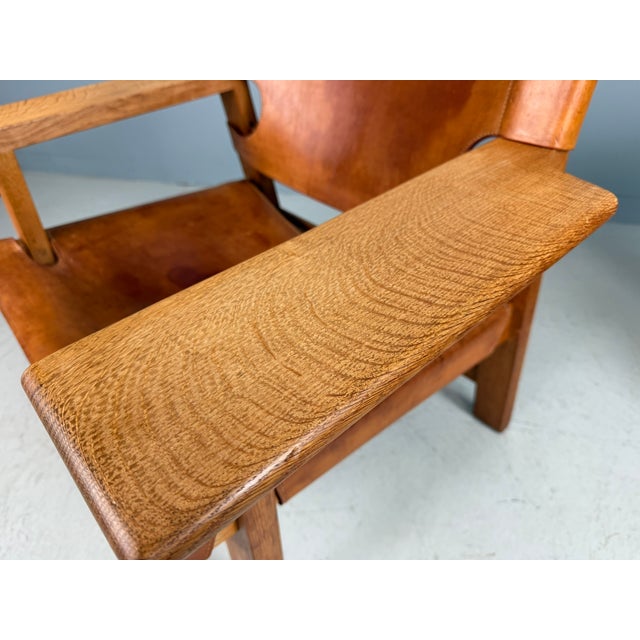 Vintage Cognac-Leather and Oak Chairs by Børge Mogensen for Fredericia, 1960, Set of 2 For Sale - Image 14 of 18