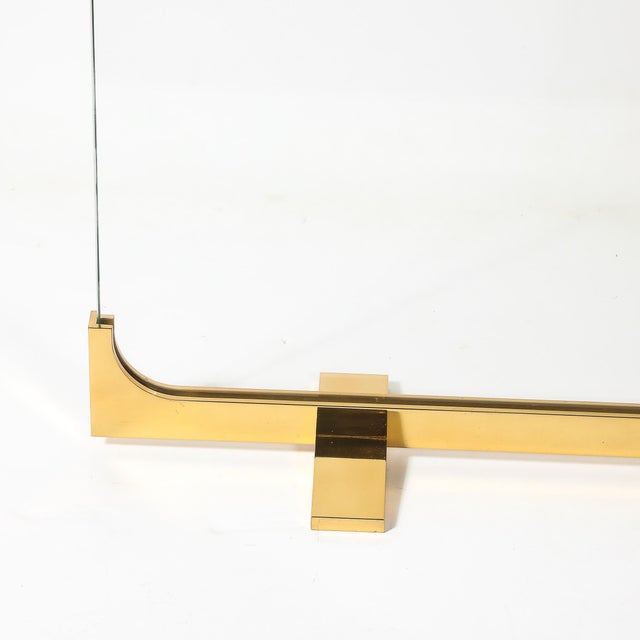 Mid-Century Modern Mid-Century Sculptural Polished Brass & Glass Fireplace Screen For Sale - Image 3 of 11