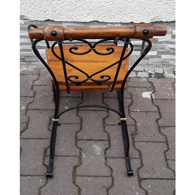 Wood German Child's Carriage Seat with Wrought Iron Frame, Spruce Wood Handle and Spruce Wood Panels, 1900s For Sale - Image 7 of 8