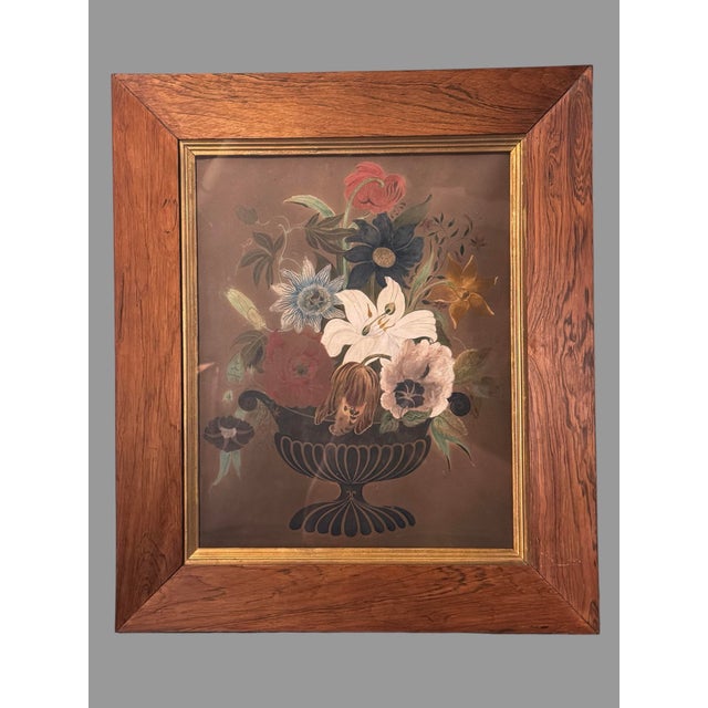 Antique Victorian Rosewood Framed Floral Still Life Watercolor Painting For Sale - Image 6 of 10