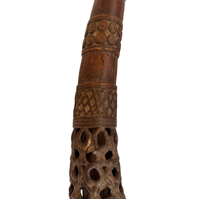 Antique Old Bamileke Large Wood Carved Horn For Sale - Image 10 of 10