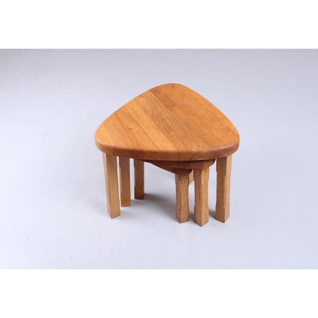 Wood Light Oak Nesting Tables attributed to Charlotte Perriand, 1960s, Set of 3 For Sale - Image 7 of 10