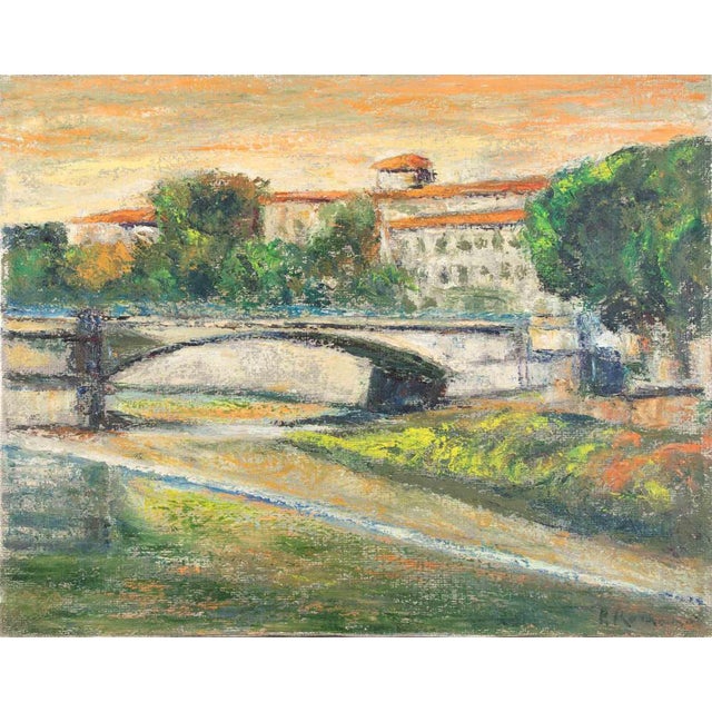 Pino Romanò, View of the Tiber (Rome), Oil Painting, 1990s For Sale
