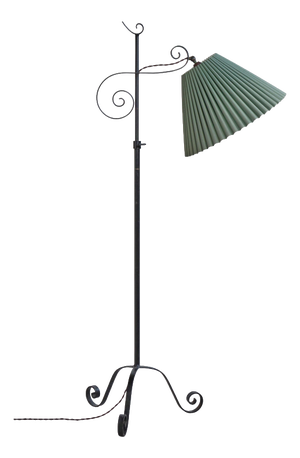 Art Deco Scandinavian Floor Lamp in Wrought Iron with Pleated Shade, 1930s
