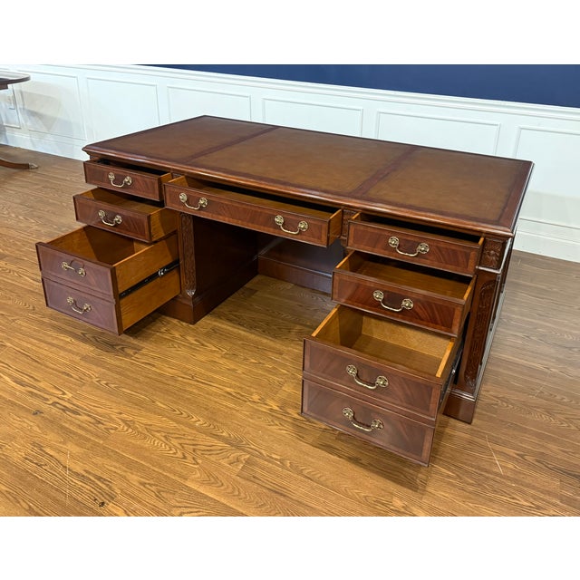 2020s Traditional 72” Mahogany Executive Desk by Leighton Hall - Showroom Sample For Sale - Image 5 of 18