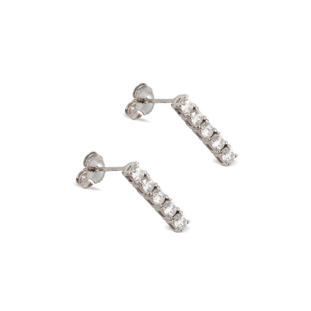 Ladies 14k White Gold 0.56ctw Lab Grown Round Diamond Dangle Drop Earrings, A Pair For Sale - Image 4 of 9