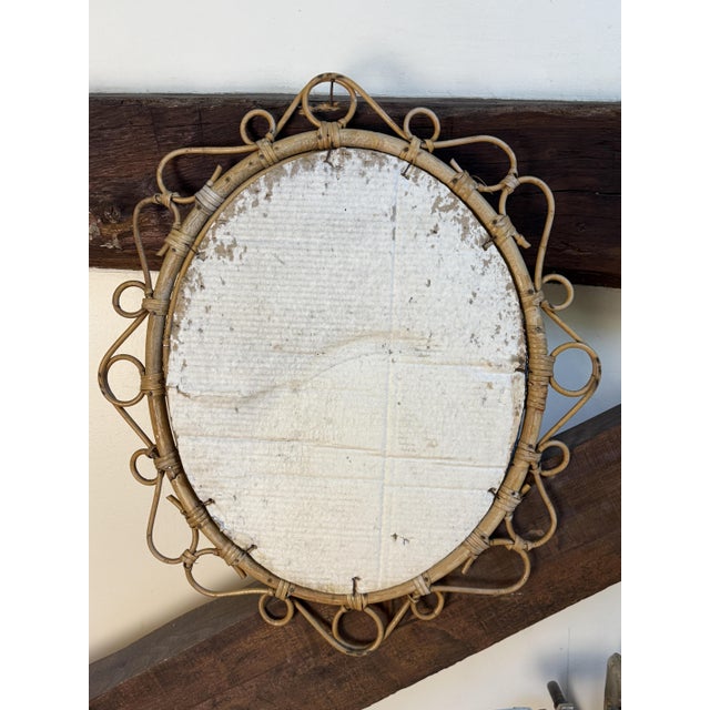 Vintage French Oval Rattan Mirror, 1950s For Sale - Image 10 of 11