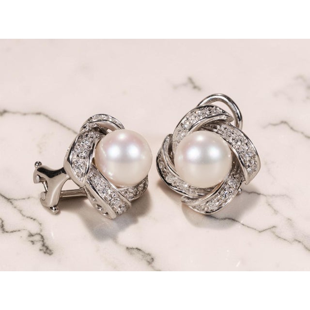 Silver The Beach Plum: White Gold Pearl and Diamond Ear Clips, 2 Pieces For Sale - Image 8 of 11