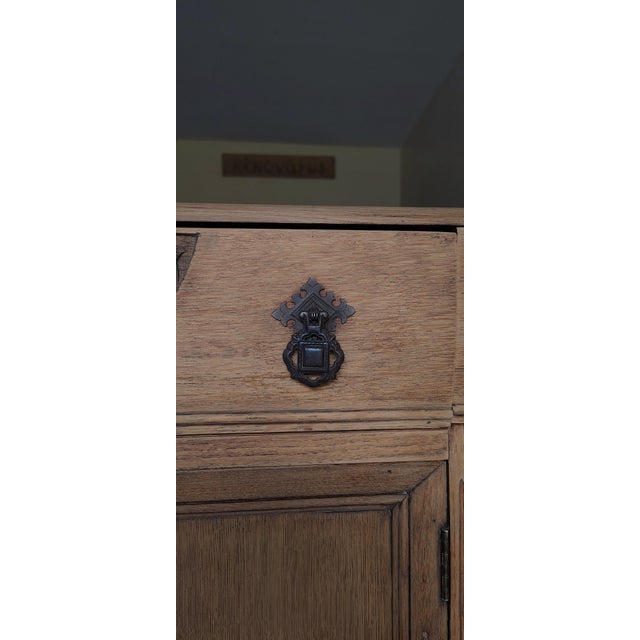 Antique English Oak Sideboard With Bun Feet and Carved Details For Sale - Image 9 of 12