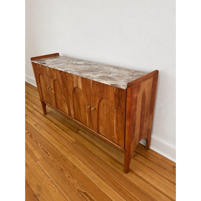 Contemporary Cathedral Sideboard - Constructed in Acacia Wood With a Marble Top. This Piece Will Blend Well Into Either Contemporary or Traditional Spaces. For Sale - Image 3 of 6